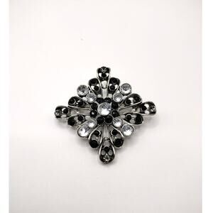 Vintage Black Crystal Rhinestone Brooch Pin Goth Art Deco
